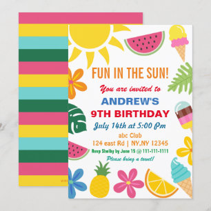 Fun in Sun Summer Birthday Party Invitation Kaart