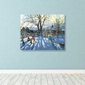 Fun in the snow Tideswell Derbyshire Canvas Afdruk (Insitu (Houten vloer))