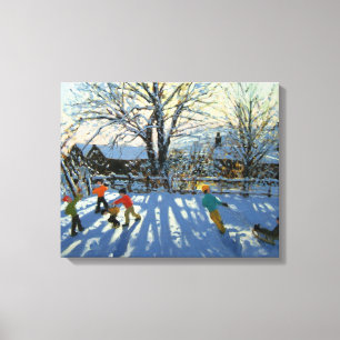Fun in the snow Tideswell Derbyshire Canvas Afdruk