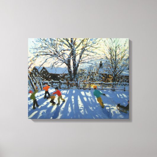 Fun in the snow Tideswell Derbyshire Canvas Afdruk (Voorkant)