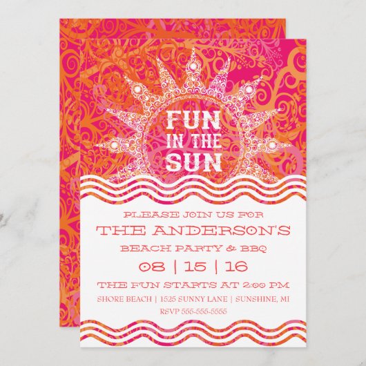 Fun in the Sun Summer Invitation Kaart (Voorkant / Achterkant)