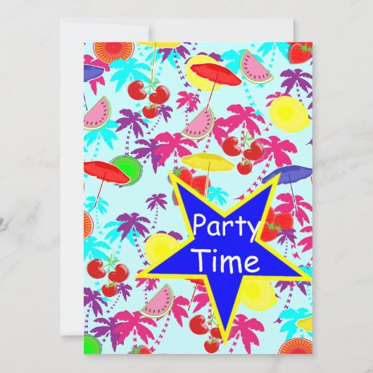 Fun in the Sun Tropical Party Time Invites Kaart (Achterkant)