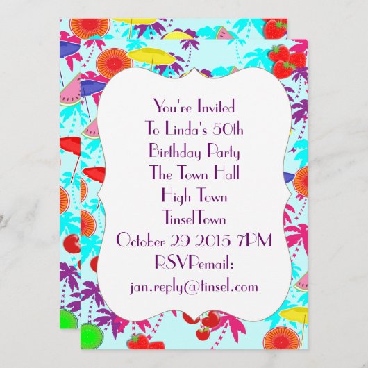 Fun in the Sun Tropical Party Time Invites Kaart (Voorkant / Achterkant)