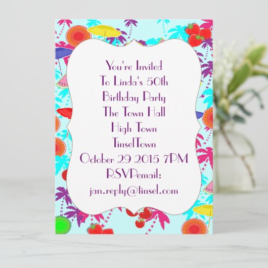 Fun in the Sun Tropical Party Time Invites Kaart (Staand voorkant)