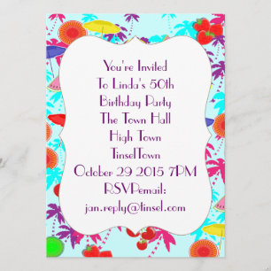 Fun in the Sun Tropical Party Time Invites Kaart