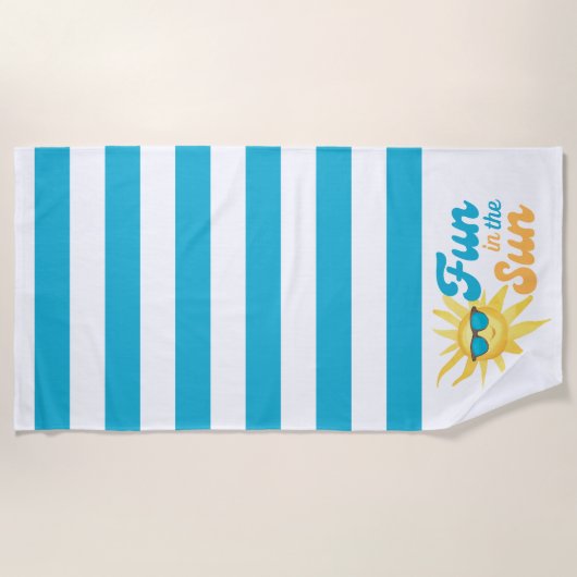 ☀️ Fun in the Sun Tropical Turquoise Stripe Strandlaken (Voorkant)