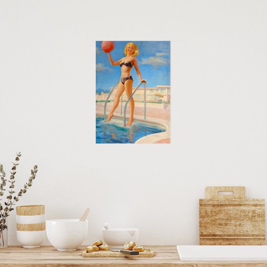 Fun in zwembad omhoog poster (Keuken)