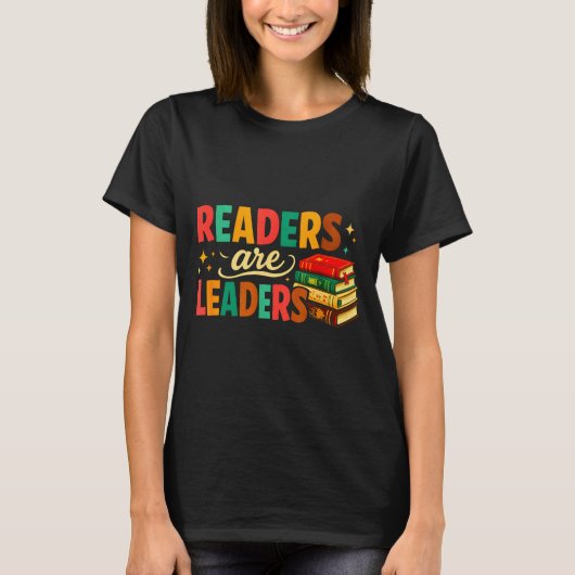 Fun inspiring readers are leaders book lovers t-shirt (Voorkant)