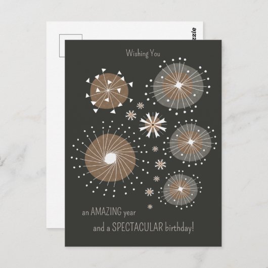 Fun inventive handgetrokken vuurwerk CC1105 Birthd Briefkaart (Voorkant / Achterkant)