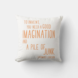 Fun Inventor Quote Minimalist Typography Oranje Kussen