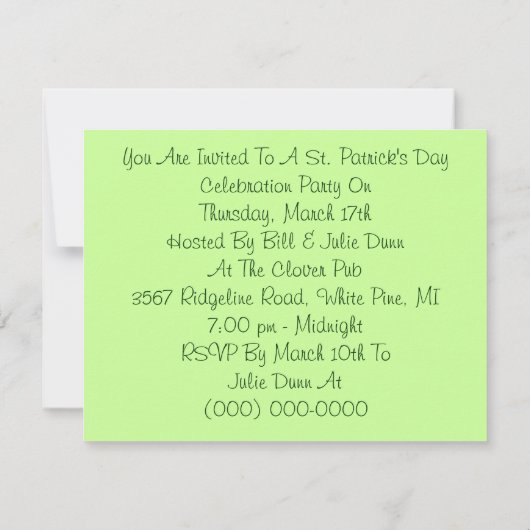 Fun Irish Frog St. Patrick's Day Party Invitation Kaart (Achterkant)