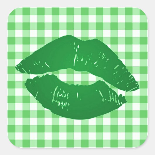 Fun Irish Kiss op Green Gingham St Patrick's Day Vierkante Sticker (Voorkant)