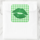 Fun Irish Kiss op Green Gingham St Patrick's Day Vierkante Sticker (Tas)