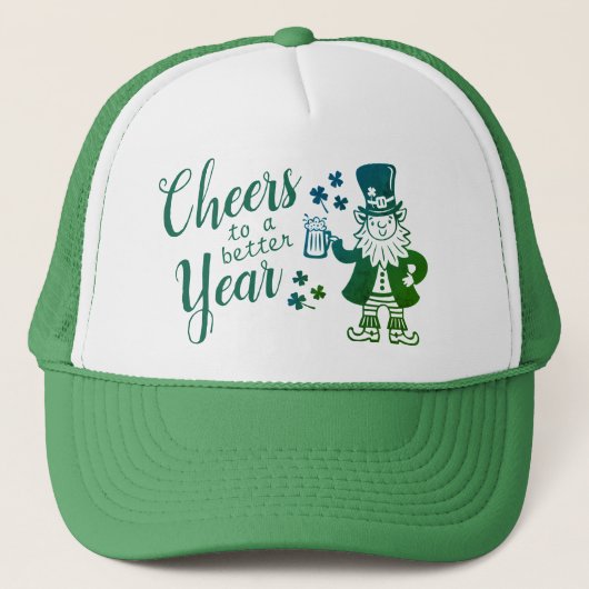 Fun Irish Leprechaun met bier en klaver Trucker Pet (Voorkant)
