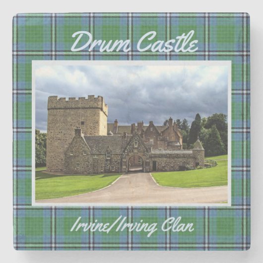 Fun Irvine/Irving Clan's Drum Castle & Tartan Stenen Onderzetter (Voorkant)
