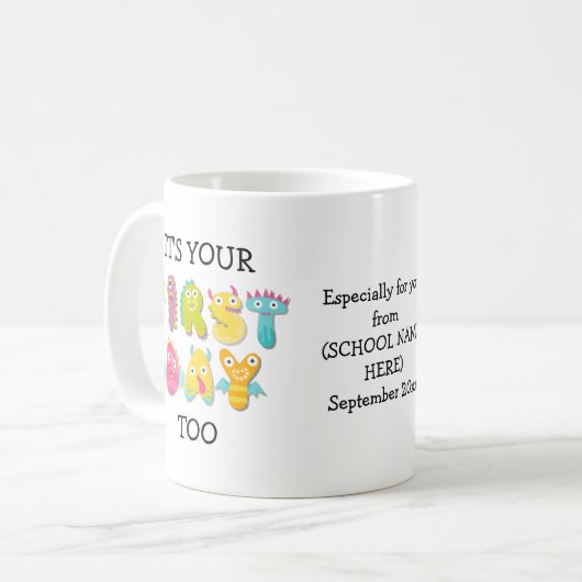 Fun IT IS UW EERSTE DAG TE School to Parent Koffiemok (Voorkant links)