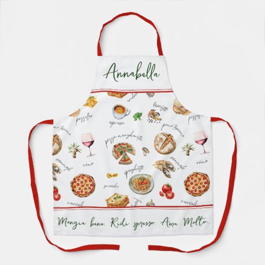 Fun Italian Food Lover Kitchen Script Mangia Bene Schort (Voorkant)