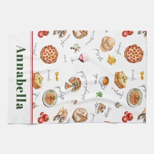 Fun Italian Food Lover Kitchen Theedoek (Horizontaal)