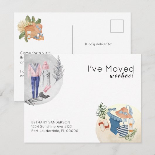 Fun I've Warmer Climate Beach Moving House Aankondigingskaart (Voorkant / Achterkant)