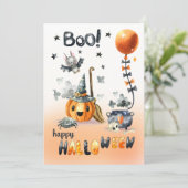 Fun Jack O'Lantern en Little Bat Halloween Party Kaart (Staand voorkant)