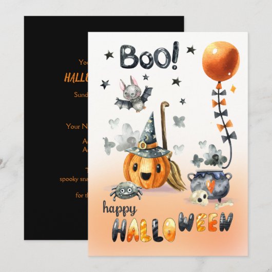 Fun Jack O'Lantern en Little Bat Halloween Party Kaart (Voorkant / Achterkant)