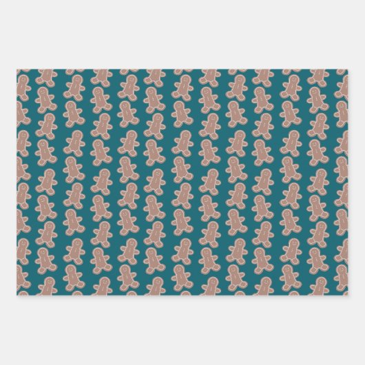 Fun Jewel Toned Cartoon Gingerbread Man Kerst Inpakpapier Vel (Voorkant 3)