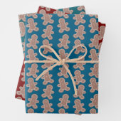 Fun Jewel Toned Cartoon Gingerbread Man Kerst Inpakpapier Vel (In situ)