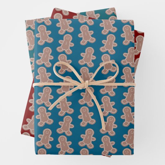 Fun Jewel Toned Cartoon Gingerbread Man Kerst Inpakpapier Vel (In situ)