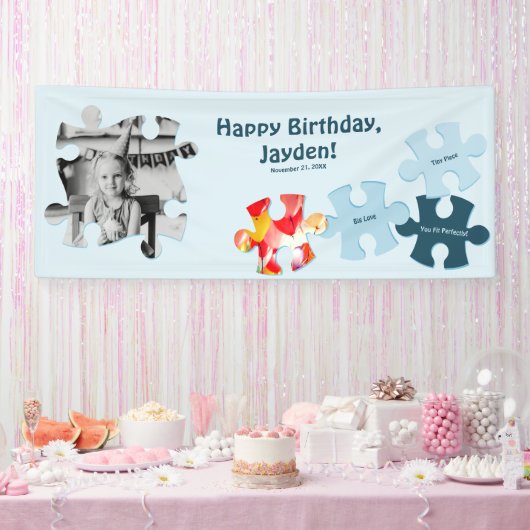 Fun Jigsaw Puzzle Custom Image Text Happy Birthday Spandoek (Feest)