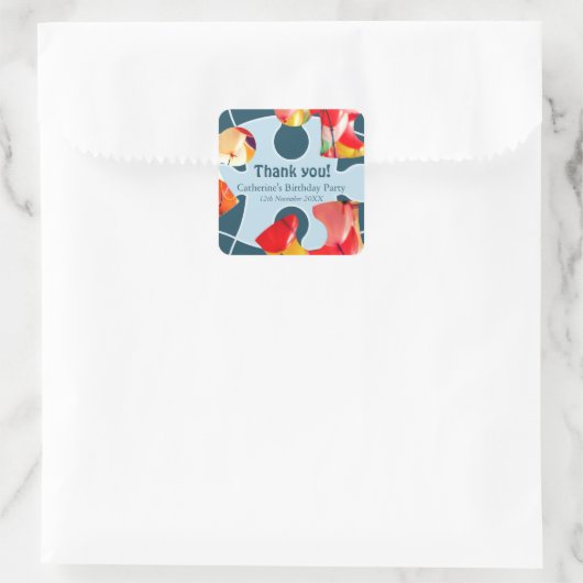 Fun Jigsaw Puzzle Kids Birthday Party Thank You!  Vierkante Sticker (Tas)