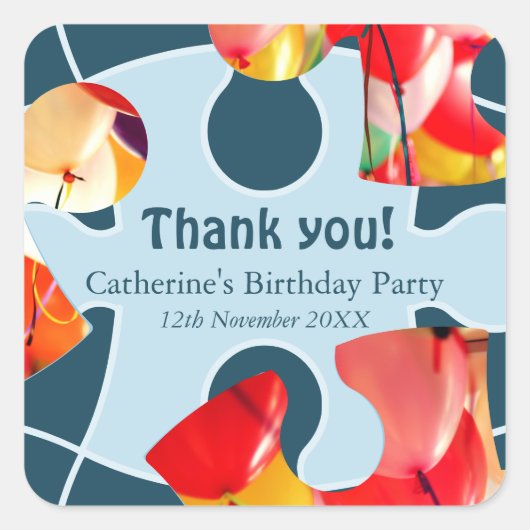 Fun Jigsaw Puzzle Kids Birthday Party Thank You!  Vierkante Sticker (Voorkant)
