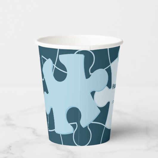 Fun Jigsaw Puzzle Kids Happy Birthday Name Blue Papieren Bekers (Rechts)