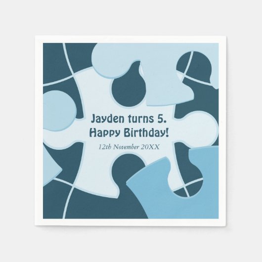 Fun Jigsaw Puzzle Kids Happy Birthday Name Blue Servet (Voorkant)