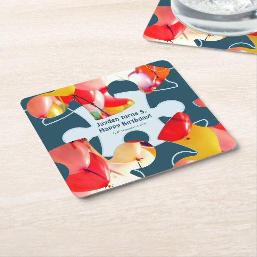 Fun Jigsaw Puzzle Kids Happy Birthday Name  Kartonnen Onderzetters (Schuin)