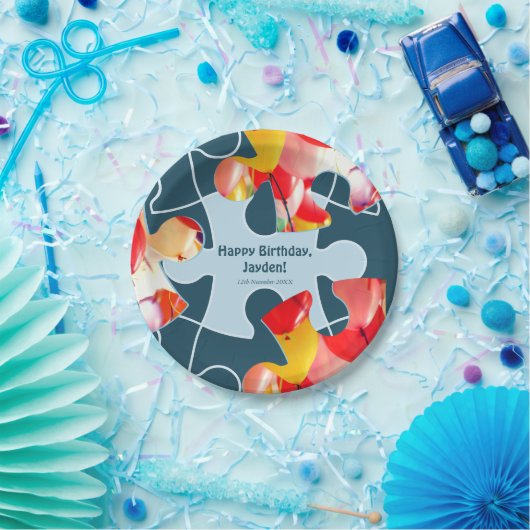 Fun Jigsaw Puzzle Kids Happy Birthday Name  Papieren Bordje (Feest)