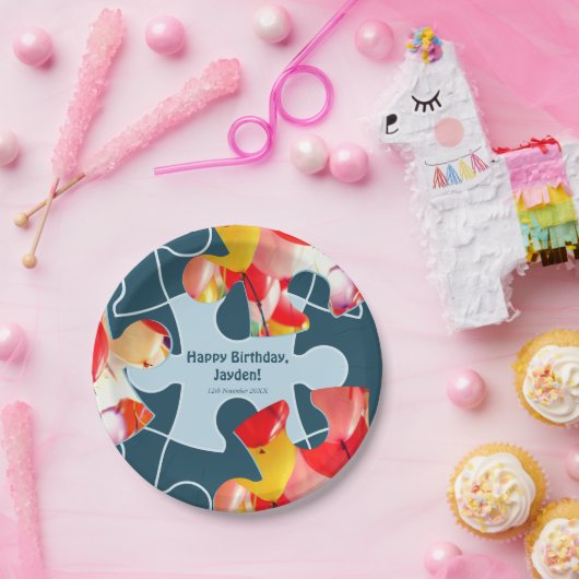 Fun Jigsaw Puzzle Kids Happy Birthday Name  Papieren Bordje (Feest)