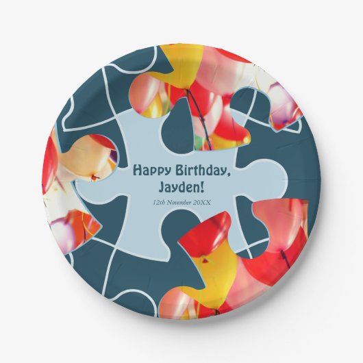 Fun Jigsaw Puzzle Kids Happy Birthday Name  Papieren Bordje (Voorkant)
