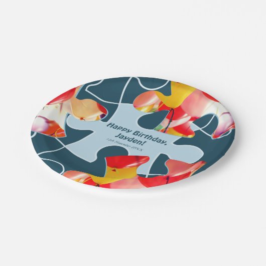 Fun Jigsaw Puzzle Kids Happy Birthday Name  Papieren Bordje (Gekanteld)