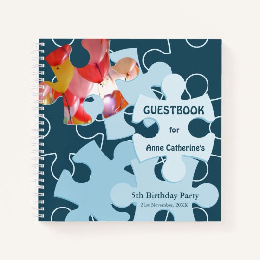 Fun Jigsaw Puzzle Pieces 5th Birthday Guestbook Notitieboek (Voorkant)