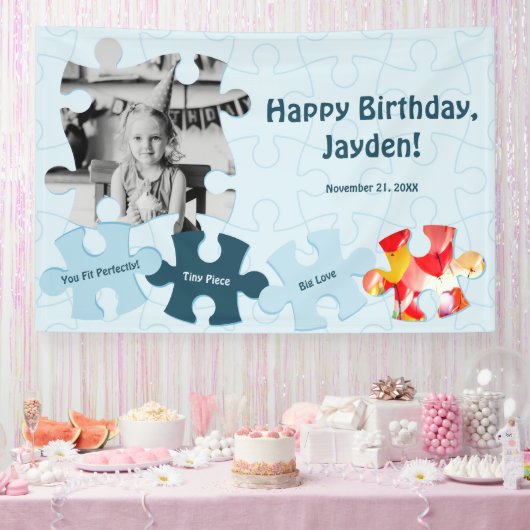 Fun Jigsaw Puzzle Theme Image Text Happy Birthday  Spandoek (Feest)