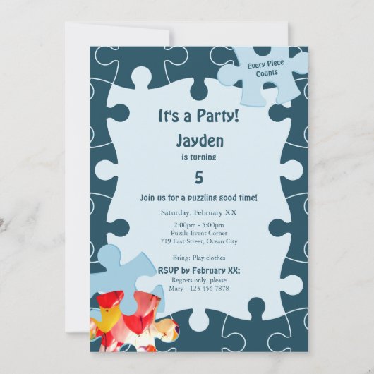 Fun Jigsaw Puzzle Themed 5th Birthday Party Kaart (Voorkant)