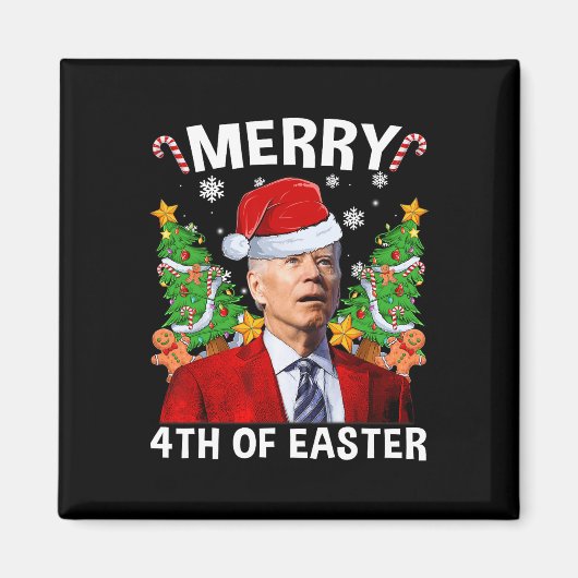 Fun Joe Biden Kerstmis Santa Hat Merry 4th of Eas Magneet (Voorkant)