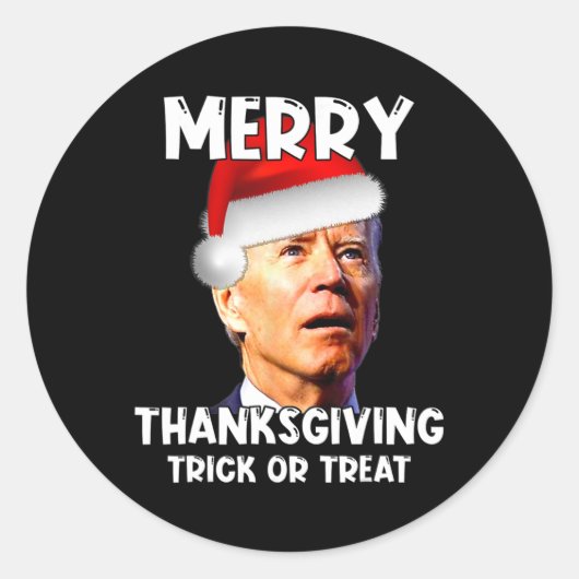 Fun Joe Biden Santa Hat Merry Thanksgiving Kerstmi Ronde Sticker (Voorkant)