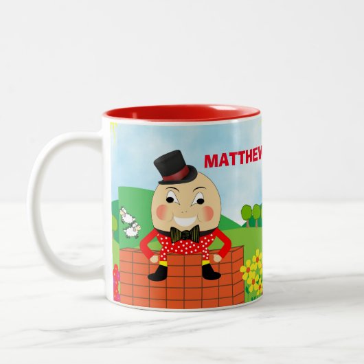 Fun Jolly Humpty Dumpty Cute Personalized Tweekleurige Koffiemok (Links)