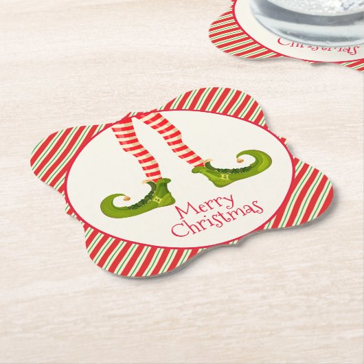 Fun Jolly Kerstmis Elf Legs Holiday Bracket Kartonnen Onderzetters (Gekanteld)