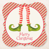 Fun Jolly Kerstmis Elf Legs Holiday Bracket Kartonnen Onderzetters (Voorkant)