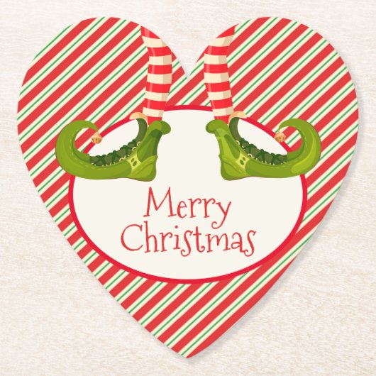 Fun Jolly Kerstmis Elf Legs Holiday Heart Kartonnen Onderzetters (Voorkant)