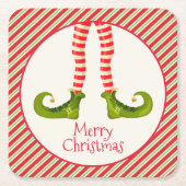 Fun Jolly Kerstmis Elf Legs op Stripes Holiday Kartonnen Onderzetters (Voorkant)