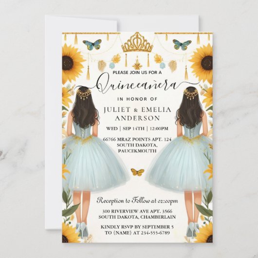 Fun Joy Lily Twin Dual Joint Dubbele Quinceanera Kaart (Voorkant)