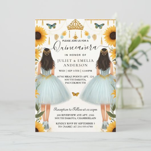 Fun Joy Lily Twin Dual Joint Dubbele Quinceanera Kaart (Staand voorkant)